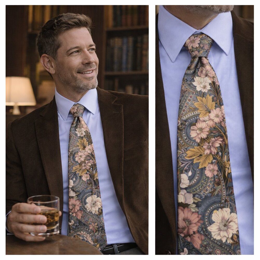 🤎 Vintage Mallory & Church London Silk Tie | Floral Paisley